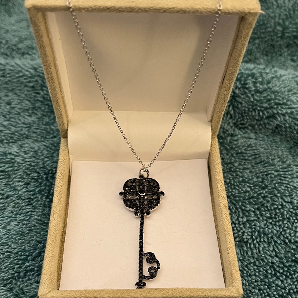 JTV Silver and Black Key Necklace